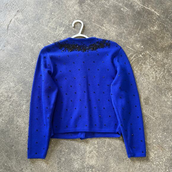 Vintage Classiques Cardigan Sweater Womens XS Blue Wool Beaded Cottage 80s - Picture 4 of 8